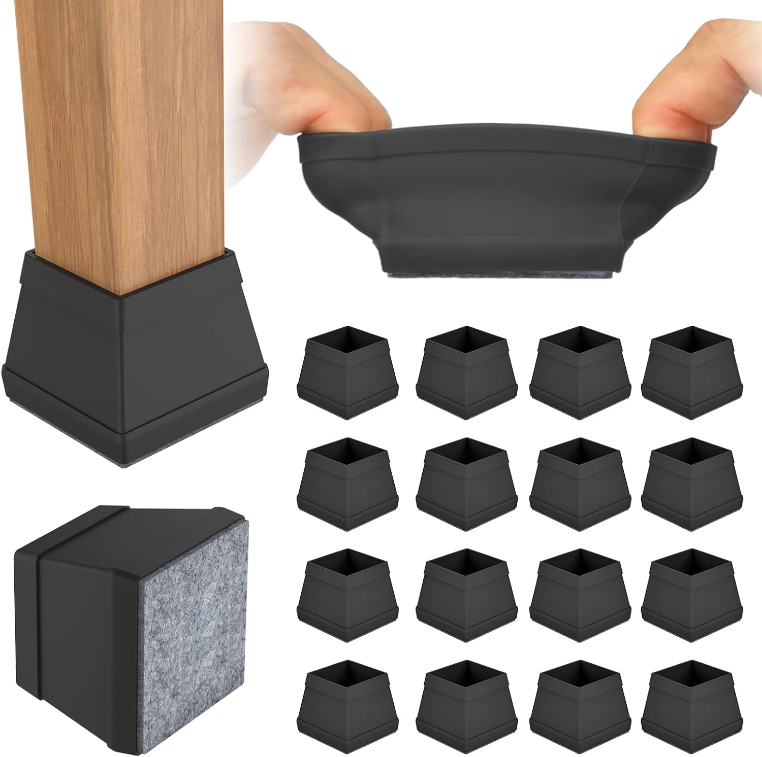 Square Furniture Leg Protectors with Felt Bottom, 16 Pack
