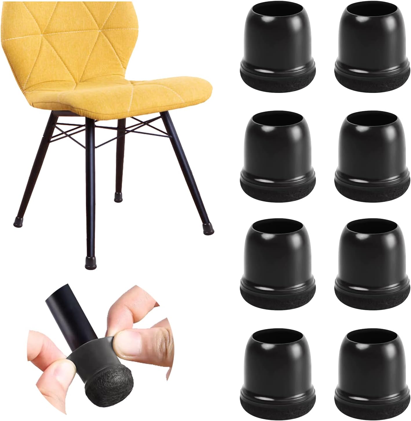 Small Rubber Furniture Leg Covers with Felt, 20 Pack