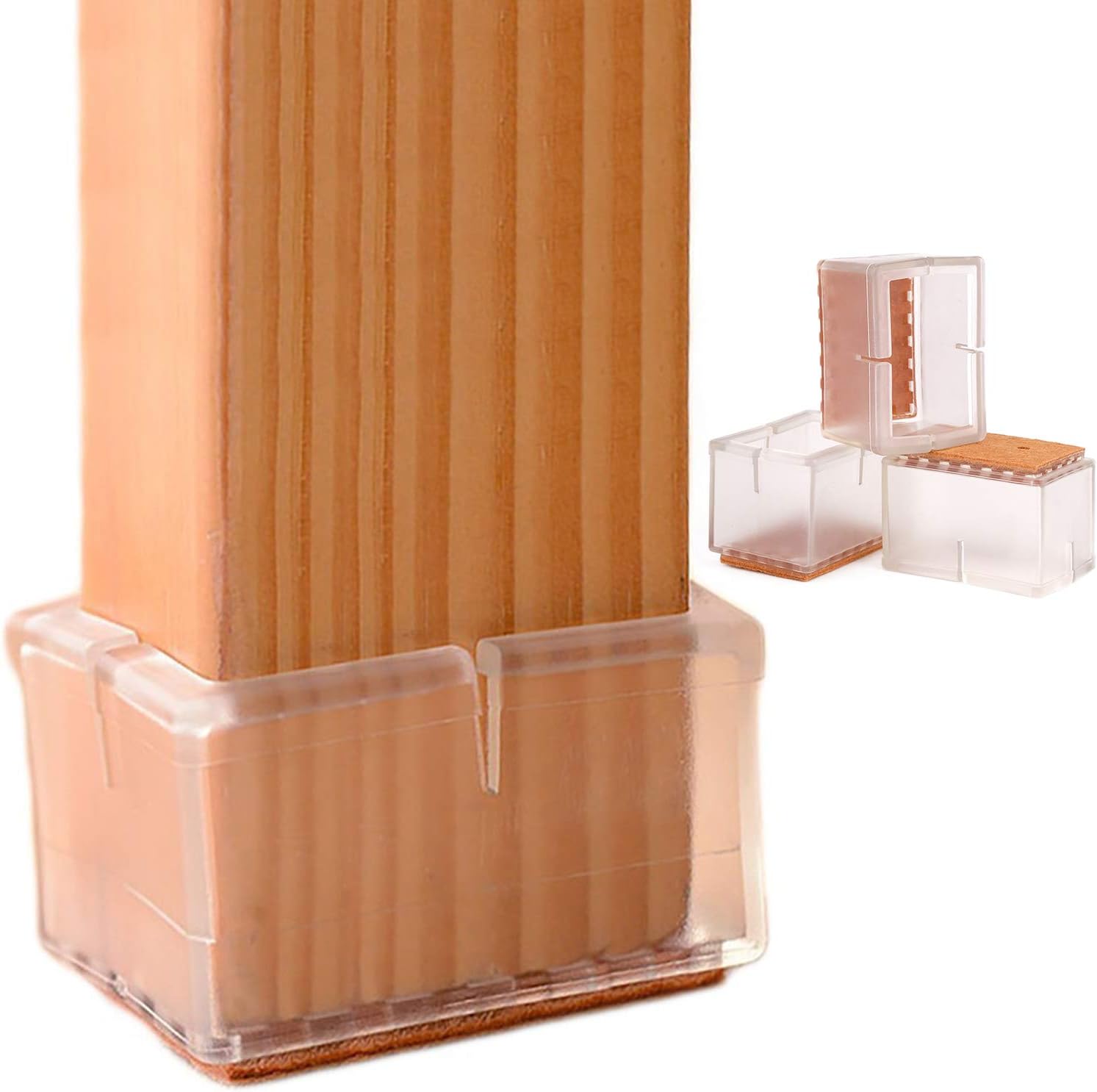 Rectangular Furniture Leg Covers with Felt Pads, 16 Pack