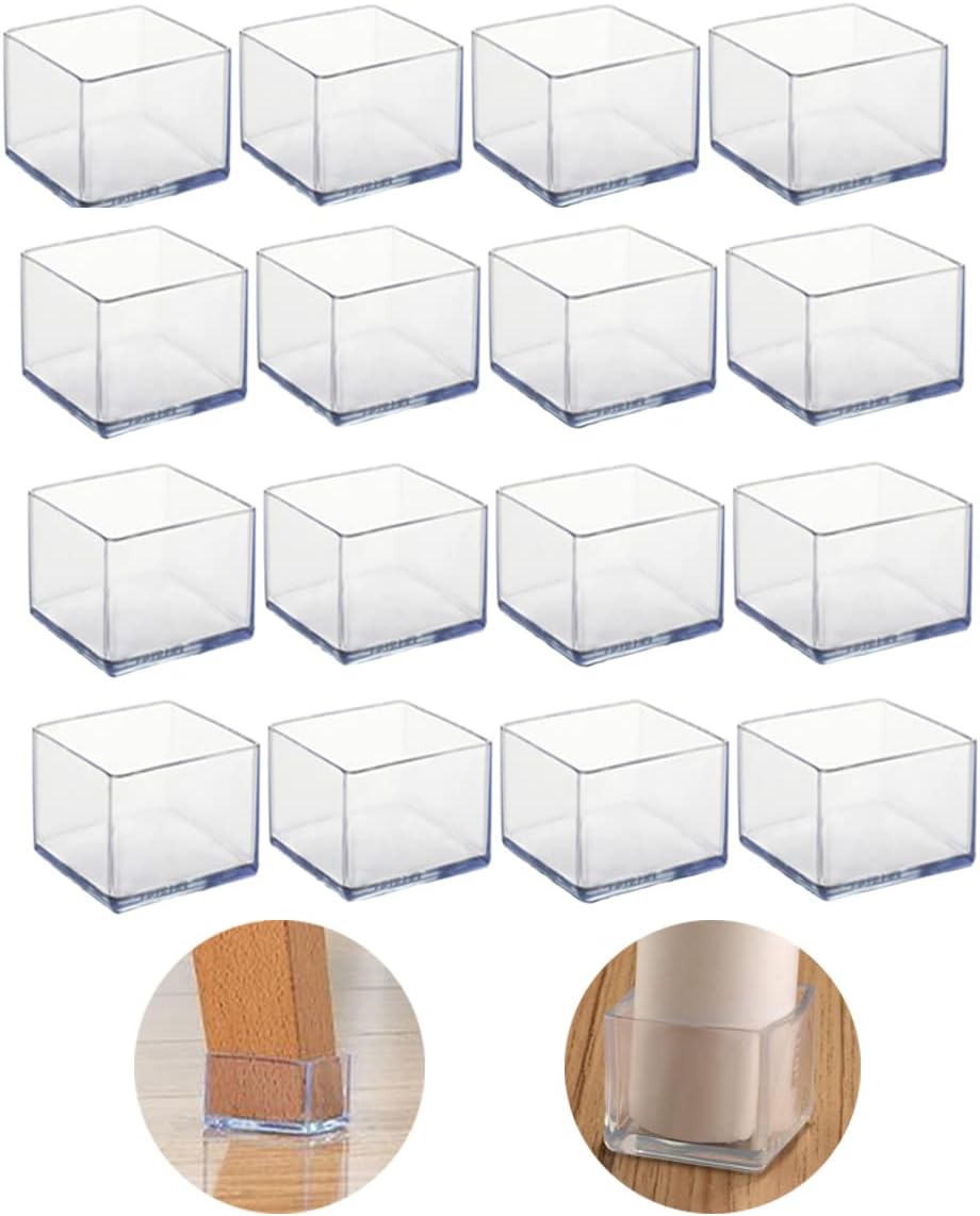 Square Silicone Floor Protectors for Furniture Legs, 16 Pack