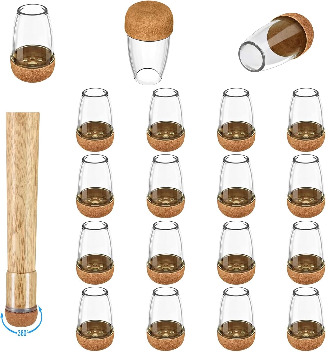 Clear Silicone Furniture Leg Covers with Felt Pads, 16 Pack