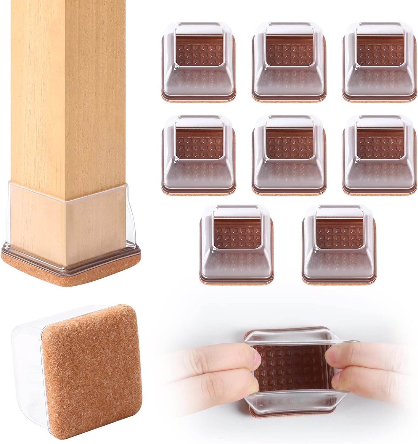 Large Silicone Furniture Leg Covers with Felt Base, 8 Pack