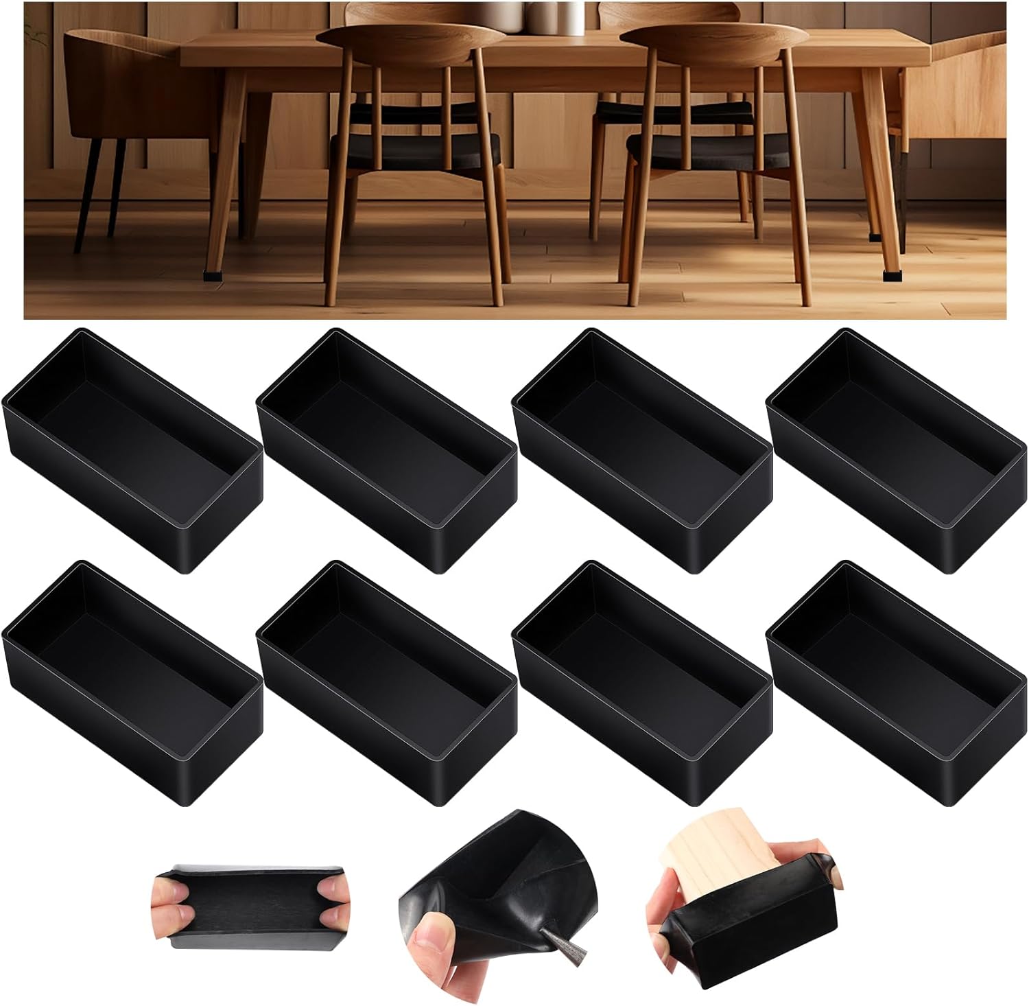 Rectangular Furniture Leg End Caps, 8 Pack