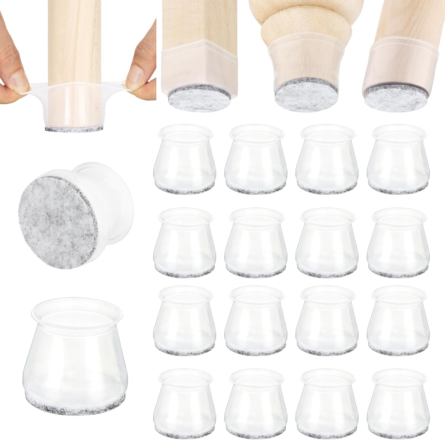 Clear Silicone Chair Leg Protectors, 16 Pack